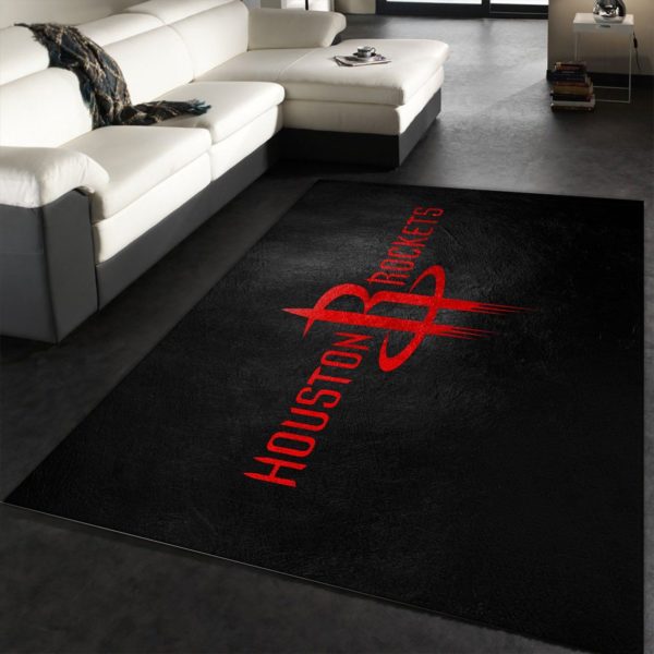 Houston Rockets Team Logo Red And Black NBA Rug Home Decor