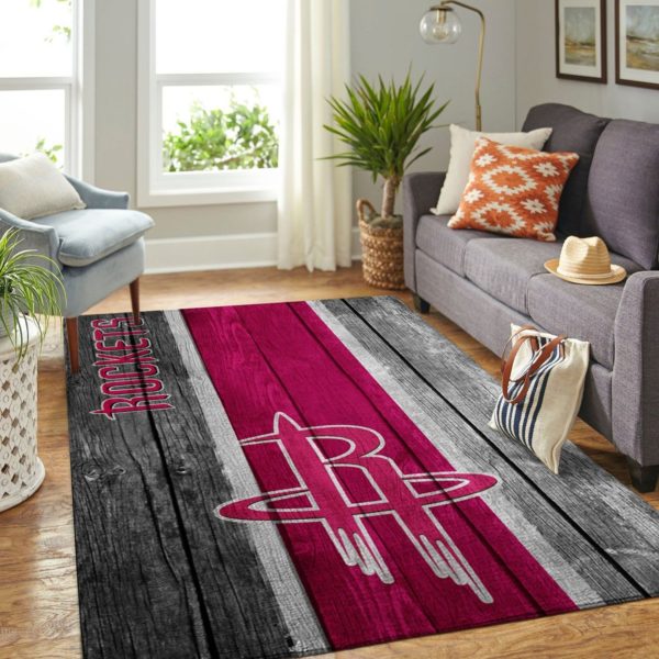 Houston Rockets Team Logo Wooden Style Nice Gift NBA Rug Home Decor