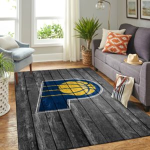 Indiana Pacers Team Logo Grey Wooden Style Nice Gift NBA Rug Home Decor