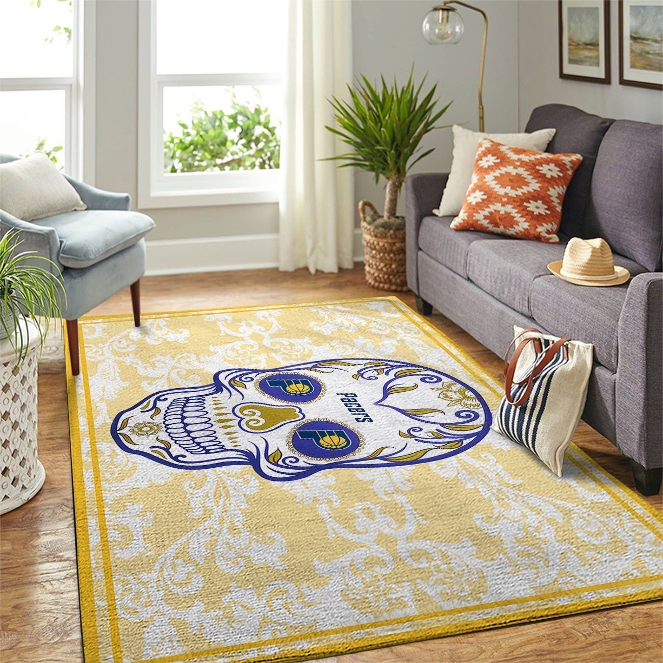 Indiana Pacers Team Logo Skull Flower Style Nice Gift NBA Living Room Carpet Rug Home Decor Indiana Pacers Team Logo Skull Flower Style Nice Gift NBA Living Room Carpet Rug Home Decor
