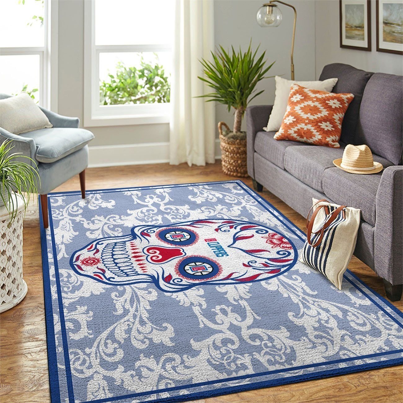 LA Clippers Team Logo Skull Flower Style Nice Gift NBA Living Room Carpet Rug Home Decor LA Clippers Team Logo Skull Flower Style Nice Gift NBA Living Room Carpet Rug Home Decor