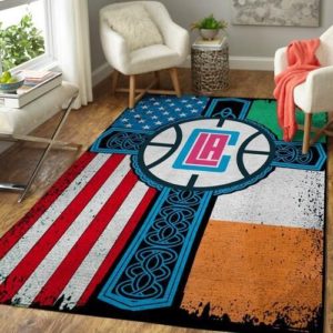 Los Angeles Clippers Basketball Irish St Patricks Day Flag Cross Rug NBA Living Room Carpet Rug Home Decor