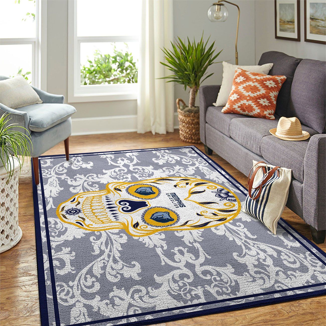 Memphis Grizzlies Team Logo Skull Flower Style Nice Gift NBA Living Room Carpet Rug Home Decor Memphis Grizzlies Team Logo Skull Flower Style Nice Gift NBA Living Room Carpet Rug Home Decor