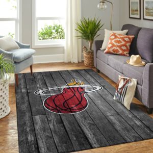 Miami Heat Team Logo Grey Wooden Style Nice Gift NBA Living Room Carpet Rug Home Decor