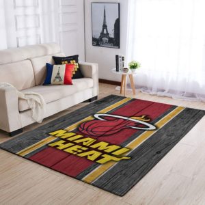 Miami Heat Team Logo Wooden Style Nice Gift NBA Living Room Carpet Rug Home Decor