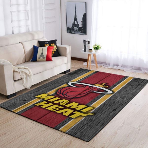 Miami Heat Team Logo Wooden Style Nice Gift NBA Living Room Carpet Rug Home Decor