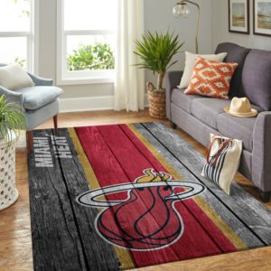 Miami Heat Team Logo Wooden Style Nice Gift NBA Rug Home Decor