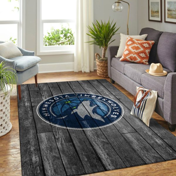 Minnesota Timberwolves Team Logo Grey Wooden Style Nice Gift NBA Rug Home Decor