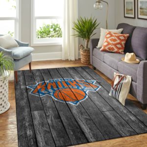 New York Knicks Team Logo Grey Wooden Style Nice Gift NBA Living Room Carpet Rug Home Decor