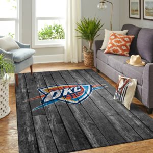 Oklahoma City Thunder Team Logo Grey Wooden Style Nice Gift NBA Living Room Carpet Rug Home Decor