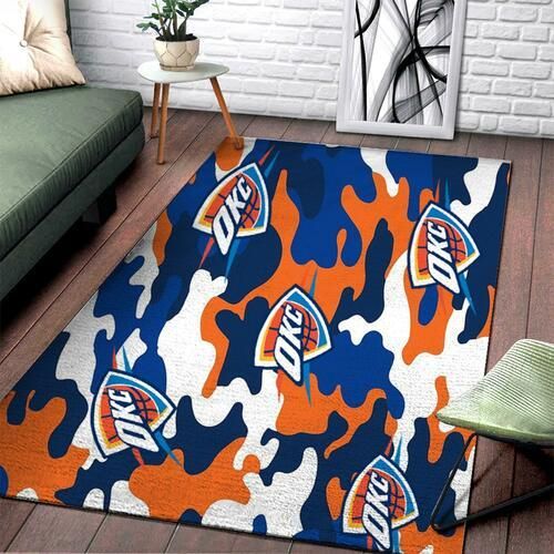 Oklahoma City Thunders Basketball Camouflage NBA Rug Home Decor Oklahoma City Thunders Basketball Camouflage NBA Rug Home Decor