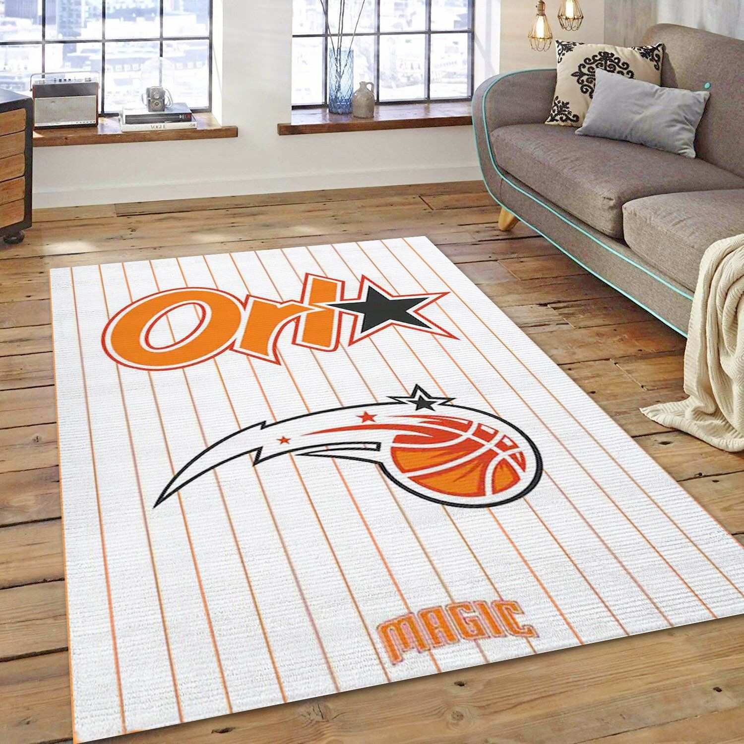 Orlando Magic Team Logo Striped Lines NBA Rug Home Decor Orlando Magic Team Logo Striped Lines NBA Rug Home Decor