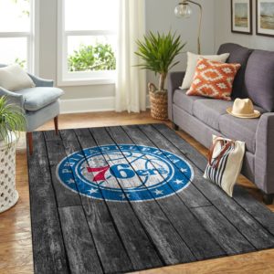 Philadelphia 76ers Team Logo Grey Wooden Style Nice Gift NBA Living Room Carpet Rug Home Decor
