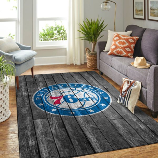 Philadelphia 76ers Team Logo Grey Wooden Style Nice Gift NBA Living Room Carpet Rug Home Decor