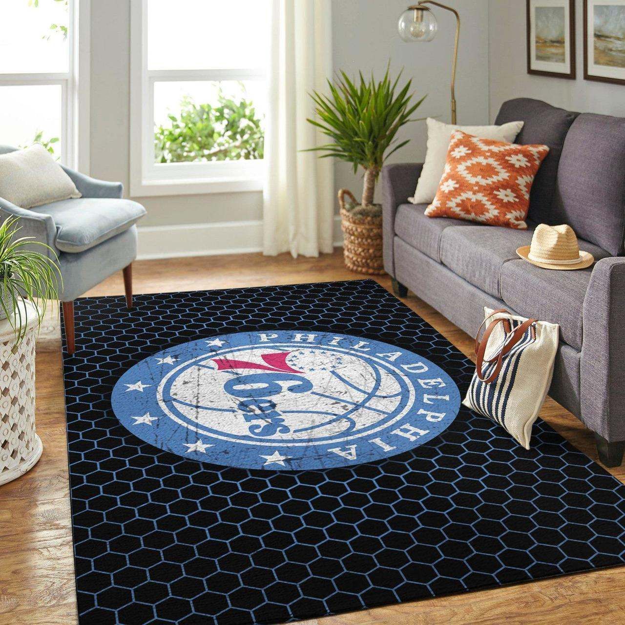 Philadelphia 76ers Team Logo Net NBA Living Room Carpet Rug Home Decor Philadelphia 76ers Team Logo Net NBA Living Room Carpet Rug Home Decor