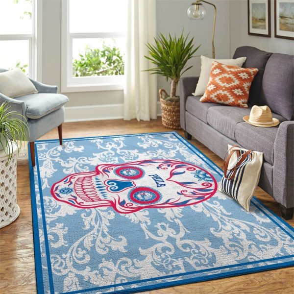 Philadelphia 76ers Team Logo Skull Flower Style Nice Gift NBA Rug Home Decor