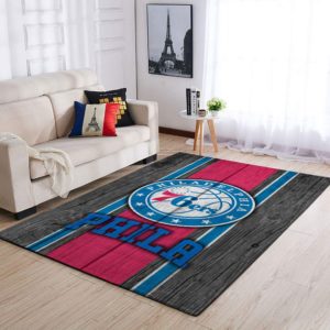 Philadelphia 76ers Team Logo Wooden Style Nice Gift NBA Living Room Carpet Rug Home Decor