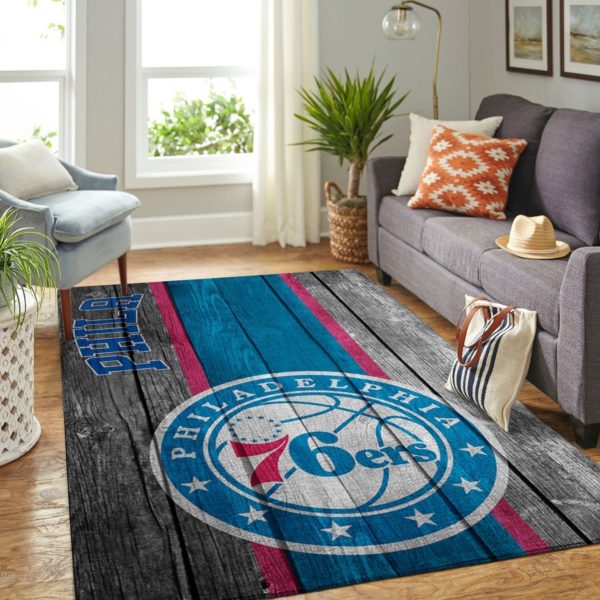 Philadelphia 76ers Team Logo Wooden Style Nice NBA Rug Home Decor