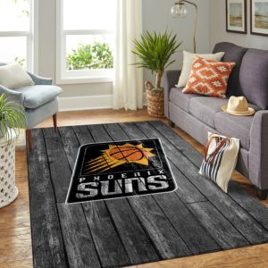 Phoenix Suns Team Logo Grey Wooden Style Nice Gift NBA Living Room Carpet Rug Home Decor