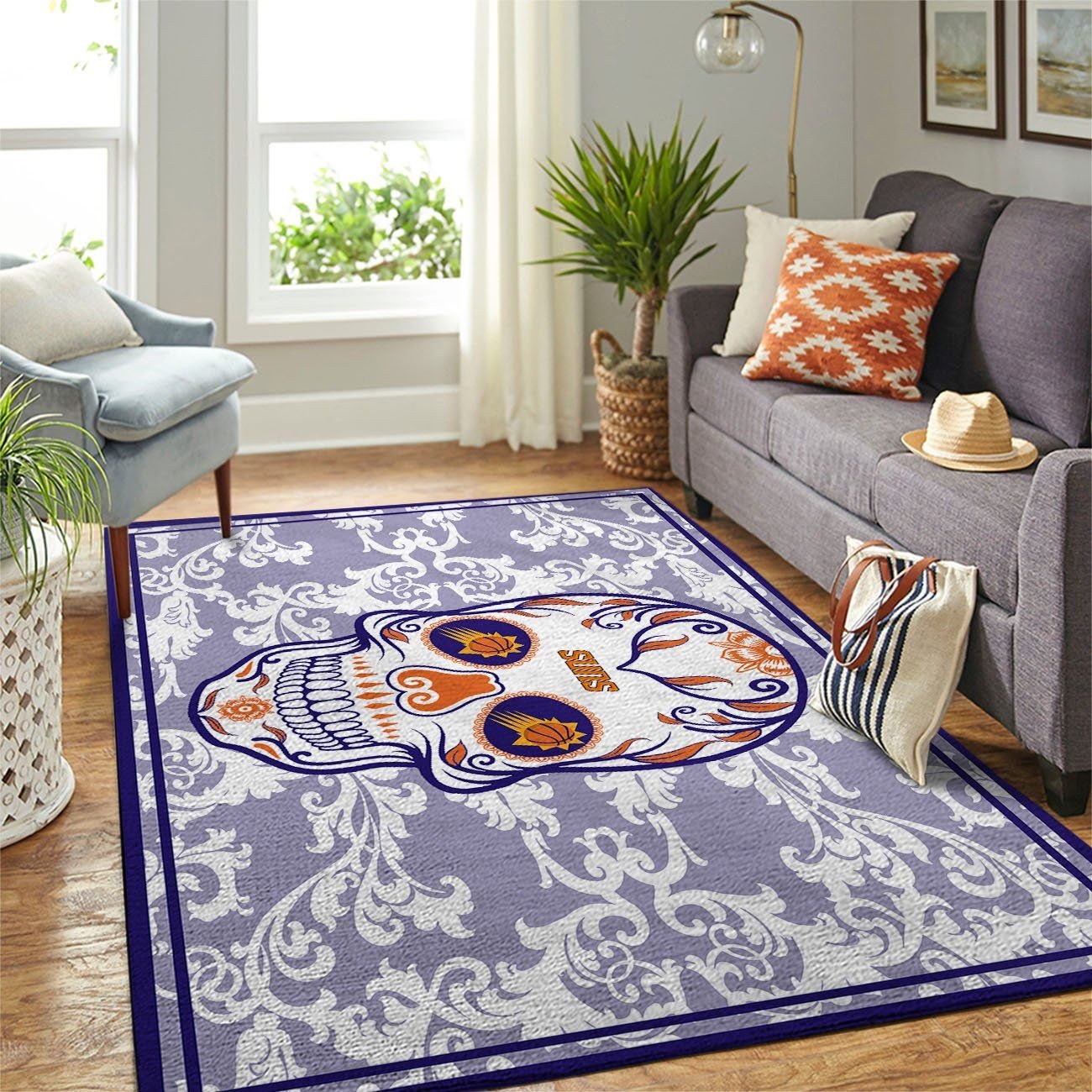 Phoenix Suns Team Logo Skull Flower Style Nice Gift NBA Rug Home Decor Phoenix Suns Team Logo Skull Flower Style Nice Gift NBA Rug Home Decor