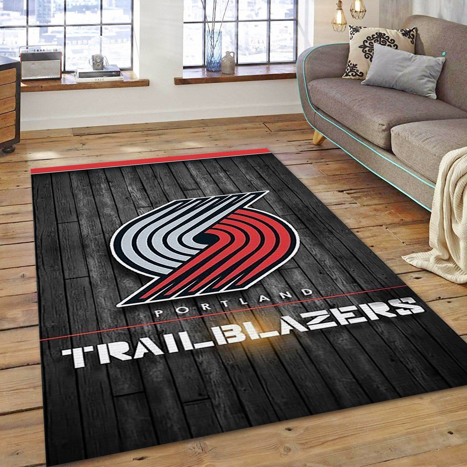 Portland Trail Blazers Team Logo Wooden Style NBA Rug Home Decor Portland Trail Blazers Team Logo Wooden Style NBA Rug Home Decor