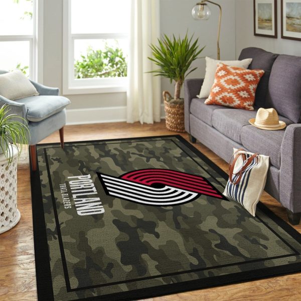 Portland Trailblazers Team Logo Camouflage NBA Living Room Carpet Rug Home Decor