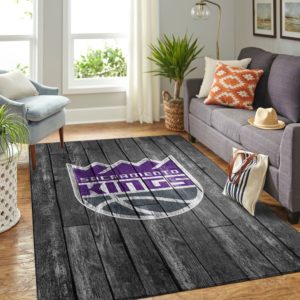 Sacramento Kings Team Logo Grey Wooden Style Nice Gift NBA Rug Home Decor
