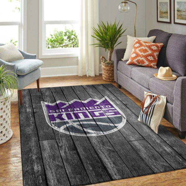 Sacramento Kings Team Logo Grey Wooden Style Nice Gift NBA Rug Home Decor