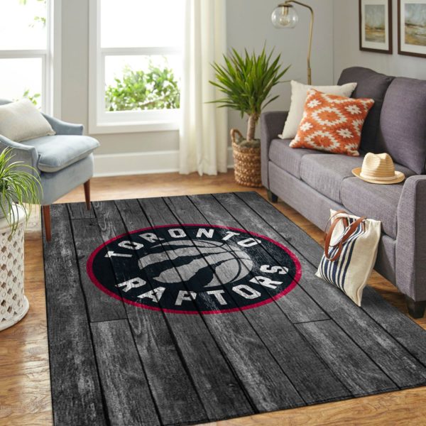 Toronto Raptors Team Logo Grey Wooden Style Nice Gift NBA Living Room Carpet Rug Home Decor