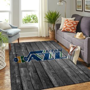 Utah Jazz Team Logo Grey Wooden Style Nice Gift NBA Living Room Carpet Rug Home Decor