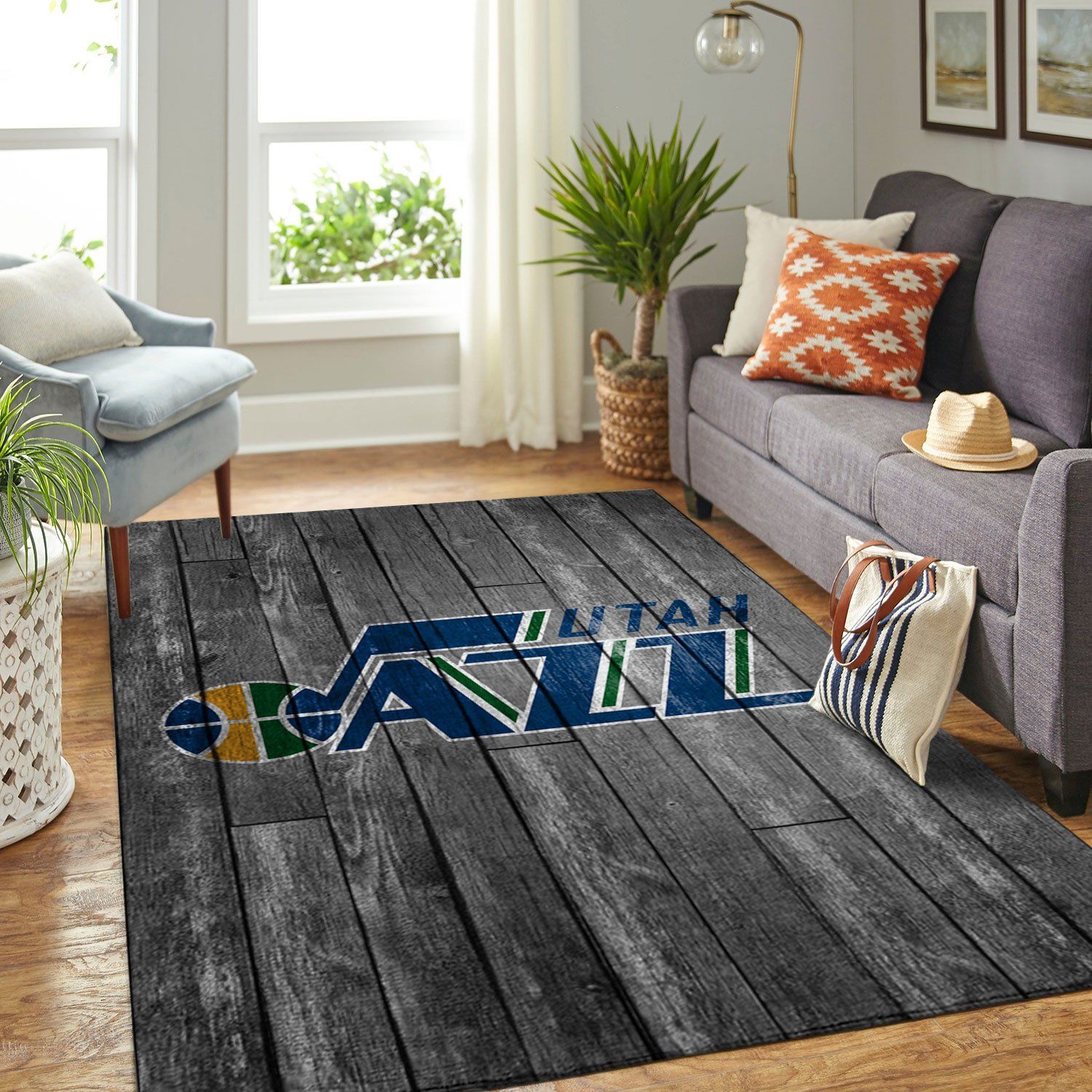 Utah Jazz Team Logo Grey Wooden Style Nice Gift NBA Living Room Carpet Rug Home Decor Utah Jazz Team Logo Grey Wooden Style Nice Gift NBA Living Room Carpet Rug Home Decor