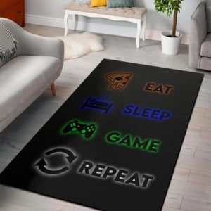 Eat Sleep Game Repeat Minecraft Bedroom Area Rug Design