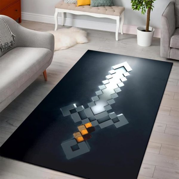 Iron Sword Minecraft Bedroom Area Rug Design