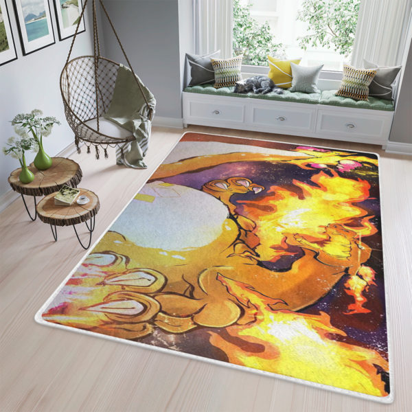 Mega Charizard Pokemon with Fire Rug Home Decor