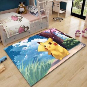 Pikachu Cute With Sakura Pokemon Rug Home Decor
