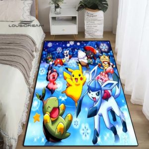 Pikachu Pokemon And Friend Snow Christmas Rug Home Decor
