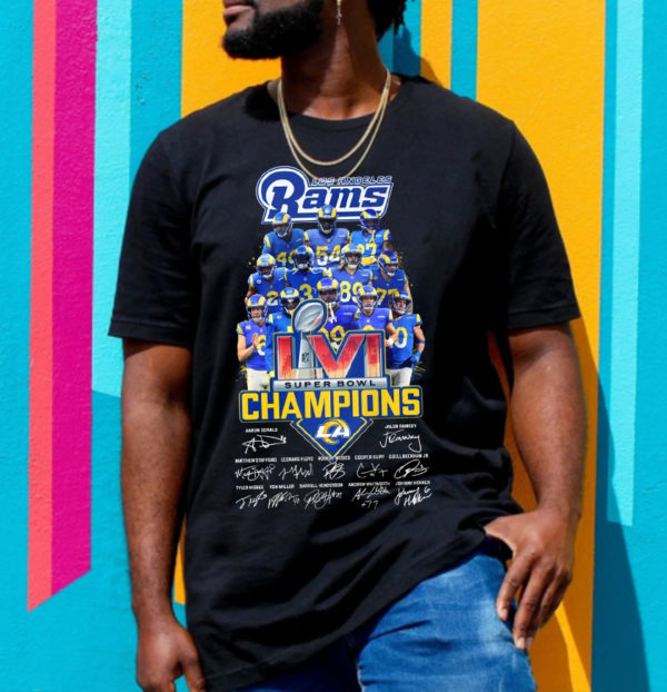 2022 Los Angeles Rams Super Bowl LVI Champions Signature T-Shirt