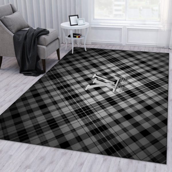 Burberry Plaid Black Logo Area Rug Carpet