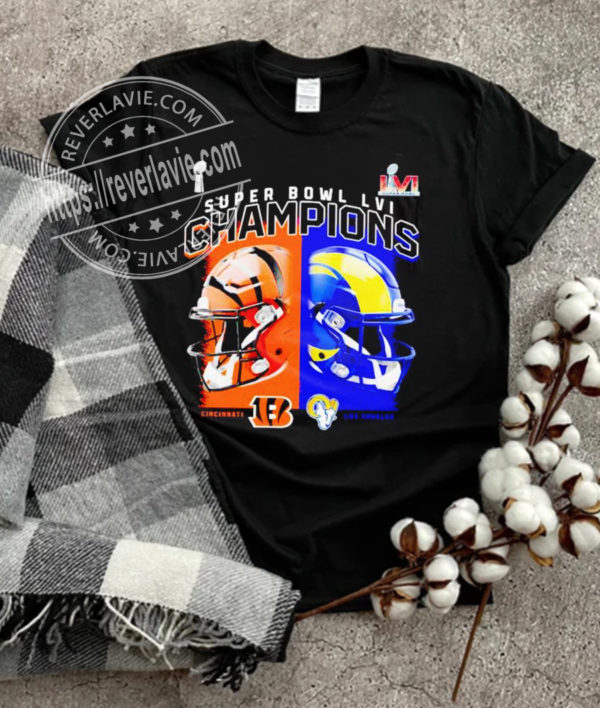 Cincinnati Bengals vs Los Angeles Rams Helmet 2022 Super Bowl LVI Champions T-Shirt