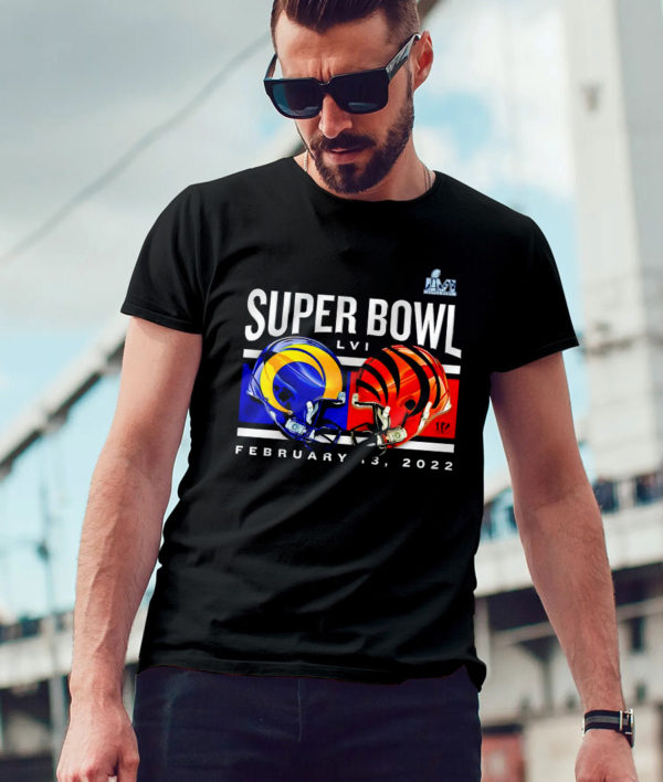 Cincinnati Bengals vs Los Angeles Rams Super Bowl LVI Dueling Helmets New Design T-Shirt