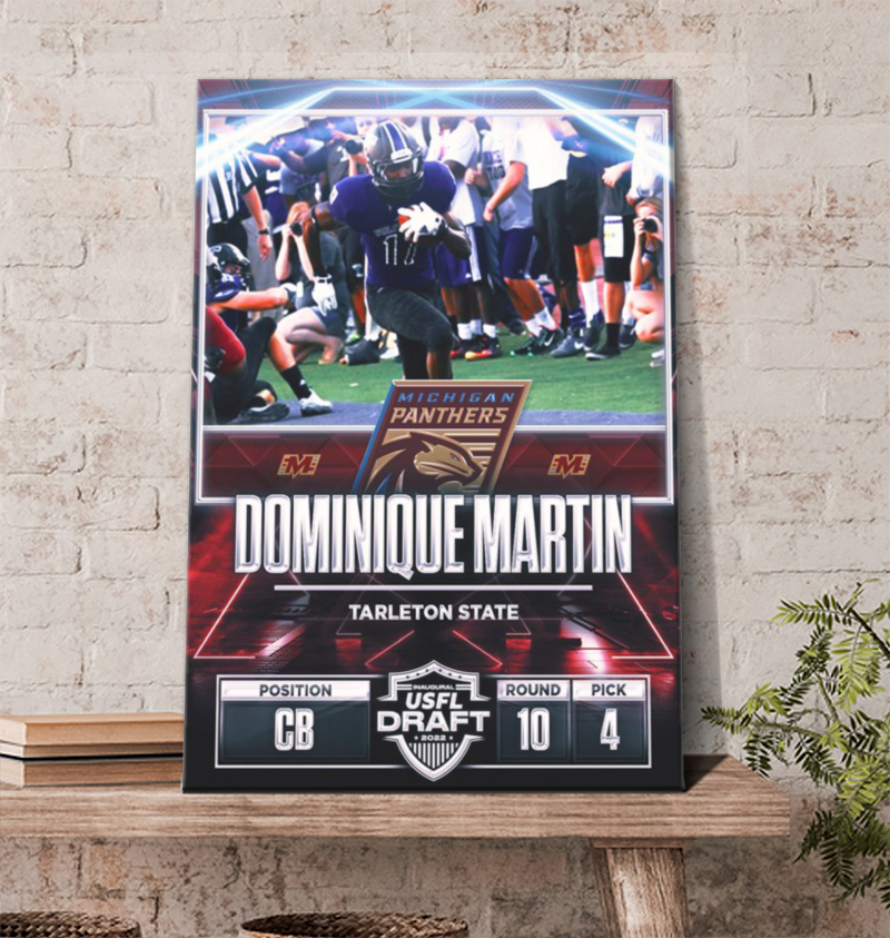 Dominique Martin Michigan Panthers Inaugural USFL Draft 2022 Poster Canvas Dominique Martin Michigan Panthers Inaugural USFL Draft 2022 Poster Canvas
