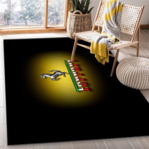 Ferrari Logo Black Background Area Carpet Rug