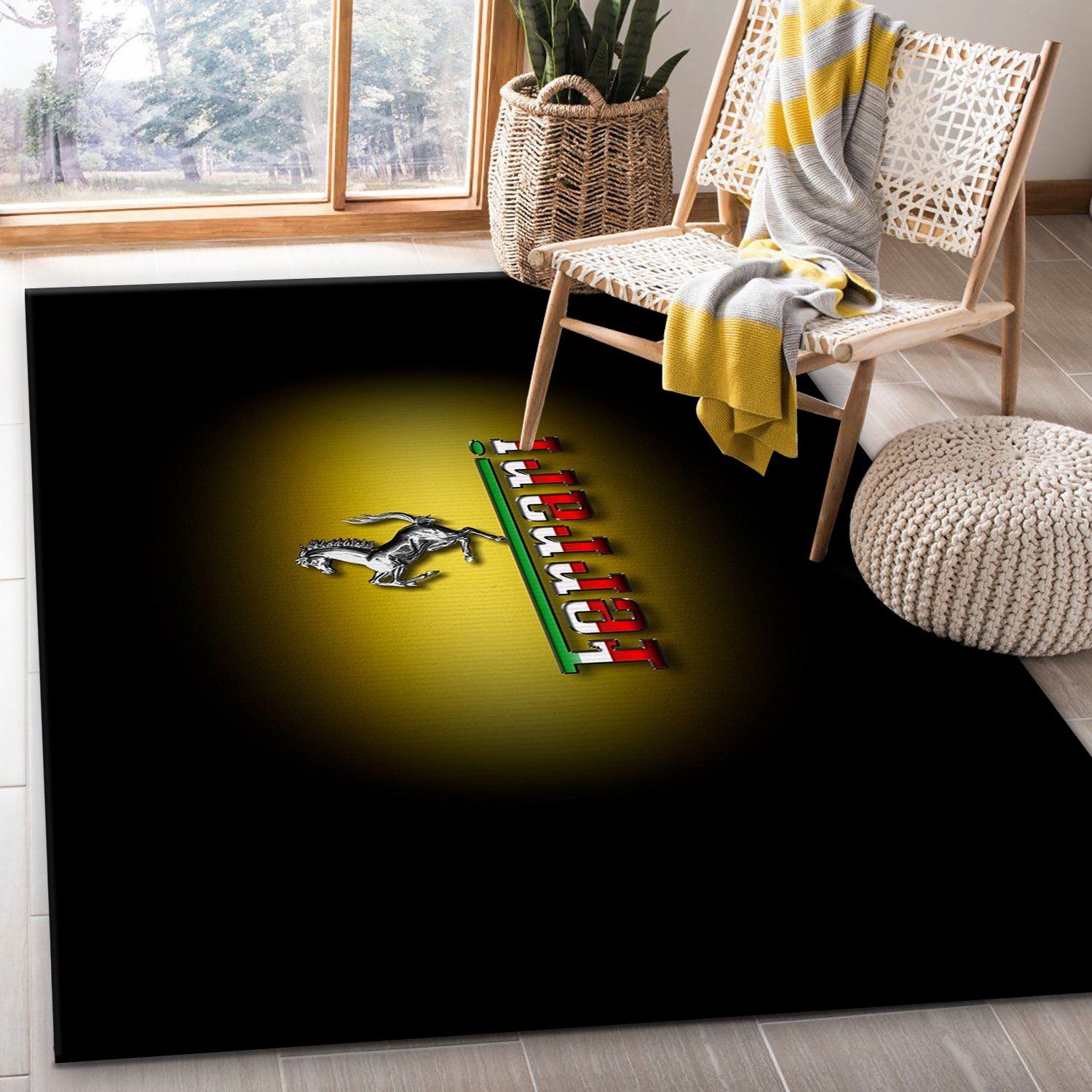 Ferrari Logo Black Background Area Carpet Rug Ferrari Logo Black Background Area Carpet Rug
