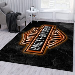 Harley Davidson Black Background Area Rug Carpet
