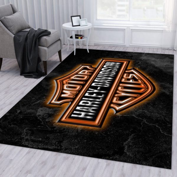 Harley Davidson Black Background Area Rug Carpet