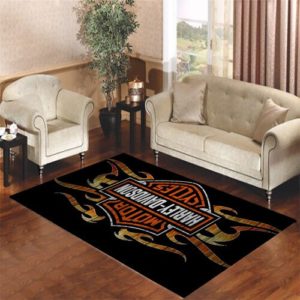 Harley Davidson Logo Black Orange Area Rug Carpet