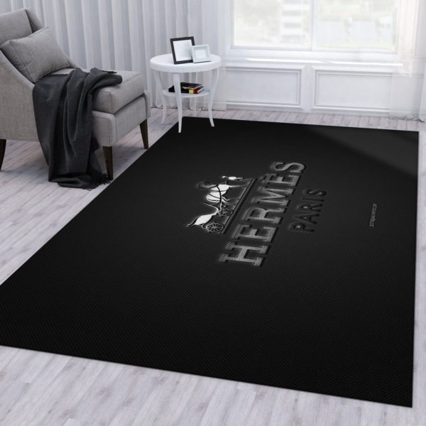 Hermes Logo Black Background Area Rug Carpet