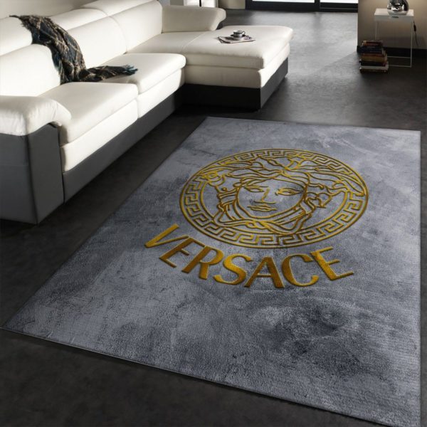 Versace Rectangle Logo Gold Area Rug Carpet