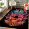 Blue Flaming Skull Area Rug Carpet