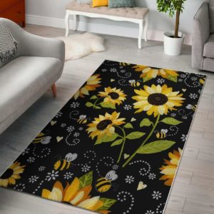 Bee With Sunflower Rug Home Decor